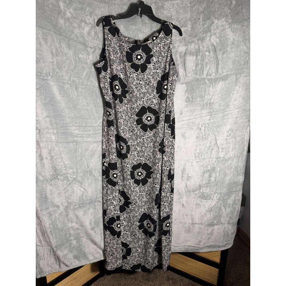 Studio I Womens Black White Floral Sleeveless Maxi Dress Size 18 Column Gown